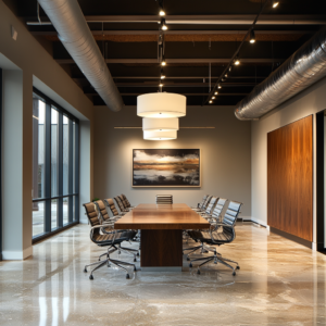 A modern conference room showcasing trending commercial interior renovation ideas