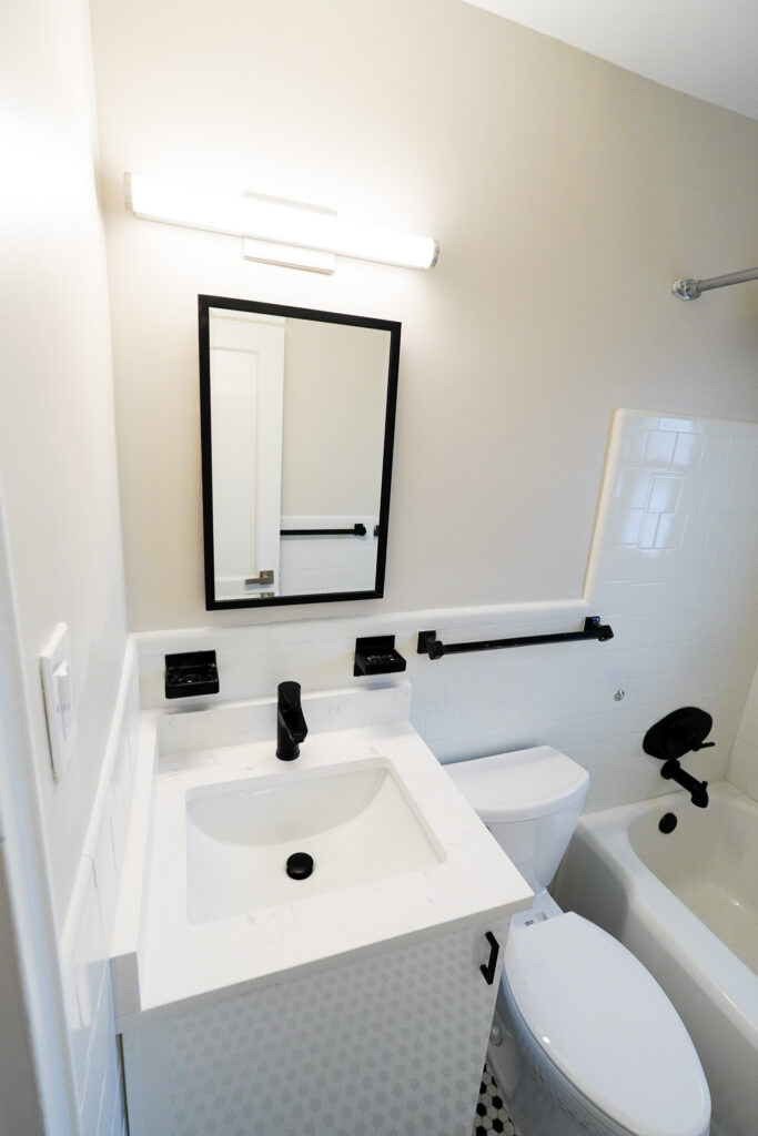 Accessible bathroom vanity and grab bars at Park View Apartments