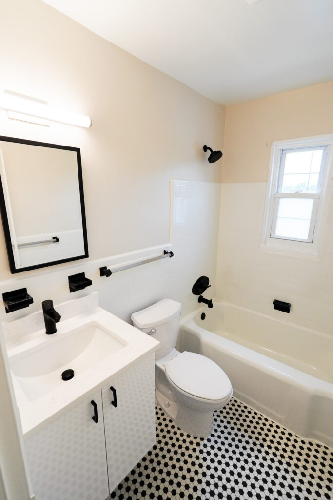Accessible bathroom with grab bars in a renovated Park View unit